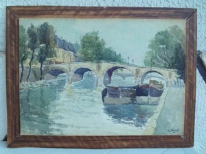 Ancien tableau aquarelle Paris La Seine signé - Foto 1 di 10
