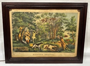 Antike Original 1852 Nathaniel Currier Woodcock Shooting Lithographie - Bild 1 von 18