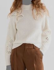 Vince Women's White Alpaca And Wool Crochet Rib Sweater Size XL