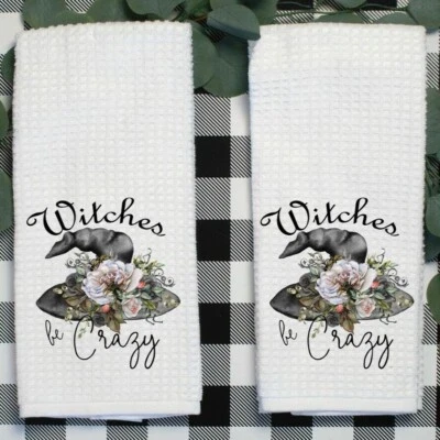 Toallas de té, juego de 2, brujas estar locas, decoraciones de Halloween, Foto 1 de 3