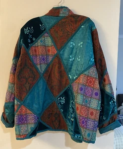 ANU Embroidered Patchwork Jacket Size XL Velvet Silk Art Kimono Crazy Quilt - Picture 1 of 13