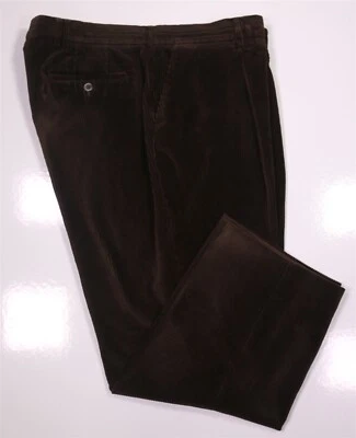 Barbour Corduroy Pants Dark Brown Cotton Pleated Trousers 40x28 - Image 1 of 4