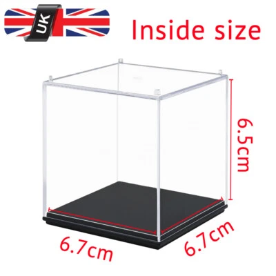 ODORIA UK Cube Perspex Clear Acrylic Display Box Case 7cm Plastic Base Dustproof Figure
