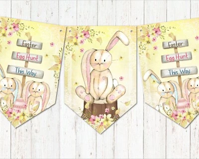 Пасхальное яйцо охота кролики цветочный весенний пучок и лента украшение - Изображение 1 из 4