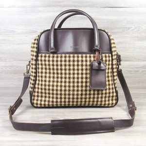 Vintage Hartmann Houndstooth Bag Wool Leather Carry On Travel Purse Beige Brown - Picture 1 of 20