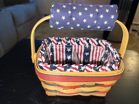 Longaberger 1997 All American Patriot Basket Liner Divided Protector Handle Wrap Cover