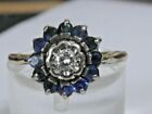 18CT GOLD RING DIAMOND SOLITAIRE & SAPPHIRE FRAME IN AN ART DECO STYLE CODE J41