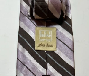 IKE BEHAR NEW YORK  LILAC/GRAPHITE   HAND TAILORED  100% SILK   REPP TIE - Picture 1 of 9