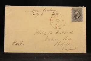 Minnesota: New Auburn 1861 #37, 24c Washington Cover > GB, Detroit Am Pkt 3 Paid - Picture 1 of 2