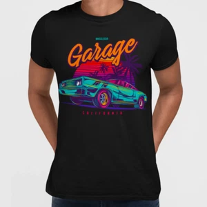 An American muscle car in retro neon style - Garage California Unisex T-shirt - Picture 1 of 9