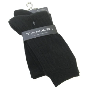 2 PR Tahari Stiefelsocken aus Wolle-Kaschmir-Mischung schwarz Zopfmuster & Flachstrick - NEU - Bild 1 von 1