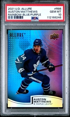 2021-22 UD Allure Blue Purple Rainbow Auston Matthews #R86 PSA 10 GEM Leafs /199 - Image 1 of 2
