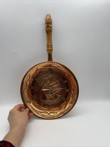 Vintage Copper Plated Kitchen Skillet Wall Clock Duck Works Cover