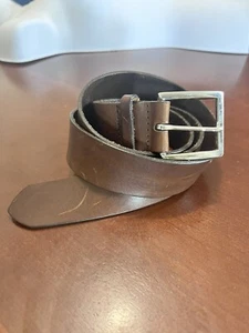 Banana Republic Vintage Brown Leather Belt Made In USA Silver Tone Brass Buckle - Picture 1 of 9
