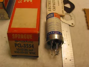 Nos Sprague TVL-3554 10/10/20uF@300/50/25VDC Twist-Lok Elektrolytkondensator - Bild 1 von 1