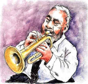 Old Jazz Trumpet Player, Jazz Art Print, Jazz Wall Decor, Trumpeter Art Print - Picture 1 of 2