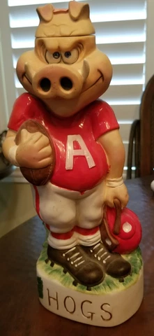 1972 Arkansas Razorbacks Hogs McCormick Whiskey Liquor  Football Mascot Decanter Cover
