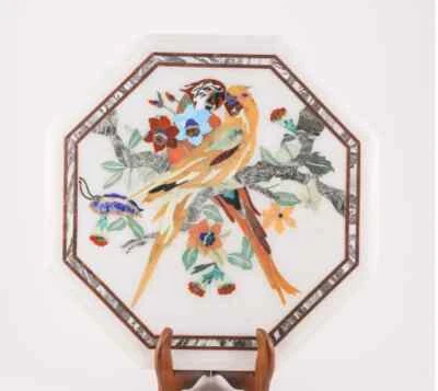 18'' antique white Marble Center wall panel bird Table Top Inlay lapis decor - Image 1 of 3