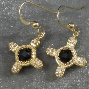 Facettiert schwarz Onyx 14K GF Vermeil Gold auf 0,925 Sterlingsilber Kreuz Ohrringe - Bild 1 von 3