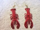 SHARP "RED CRAWFISH" WIRE EARRINGS MUDMUGS CRAYFISH LOBSTER BOIL