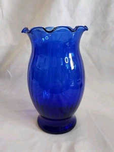 Vintage Glass Vase Ruffled Top Cobalt Blue 6 3/4" Tall - Picture 1 of 7