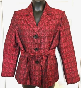 Kasper Damengröße 16 rot schwarz Space gefärbt Polyester Blazer Jacke Knöpfe Gürtel - Bild 1 von 5