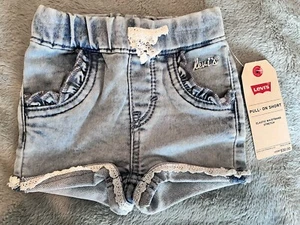 NWT Baby girl Levi's pull-on cut-off lace hem jean shorts w/ ruffles (size 9m) - Picture 1 of 5