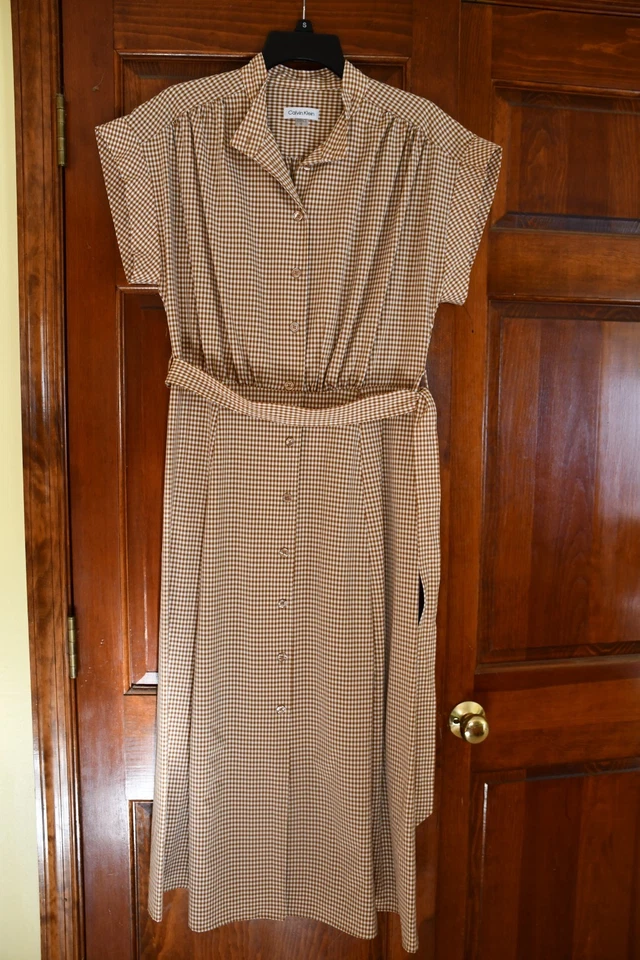 Vestido Tuckernuck naranja oscuro a cuadros Calvin Klein talla L, poliéster/spandex Foto 1 de 4