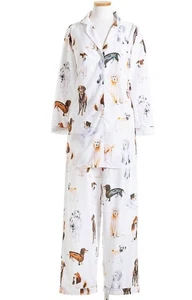 Pine Cone Hill Pyjama Oberteil Damen große Woof Hunde Basset Mops Dackel Labor weiß - Bild 1 von 15