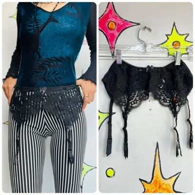 Винтажный Victoria's Secret черный Lacey прихоть готики Лолита подвязки ремень - размер P/S - Изображение 1 из 2