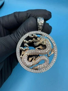 Dragon Pendant 14K Yellow Gold Plated 2.50Ct Round Cut Lab-Created Diamond Men's - Picture 1 of 9
