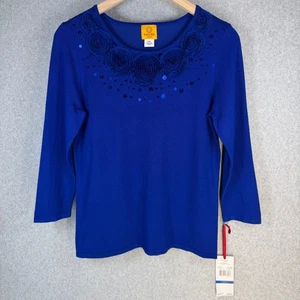 Ruby Rd. Blusa Top Para Mujer Azul Real PXL Rayón Nylon Floral Lentejuelas Suéter Nuevo con Etiquetas - Imagen 1 de 11