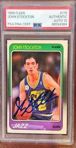 Fleer John Stockton Rookie 1988-1989 firmado automáticamente PSA 10 automático *6992 - Imagen 1 de 1