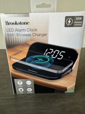 Brookstone Desk LED Alarm Clock 15W Wireless Charger for iPhone - Image 1 of 3