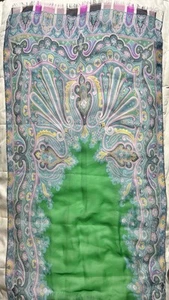 Rare Vintage ETRO SILK CHIFFON Scarf ITALY Paisley Green Purple Pink 53”x16” - Picture 1 of 11