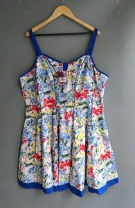Joe Browns Fit Flare Floral Spring Dress Straps UK 24 Sweetheart Blue White Red - Picture 1 of 12