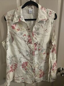 TARGET PURE LINEN FLORAL BUTTON UP V NECK COLLARED SLEEVELESS TOP PLUS SIZE 20
