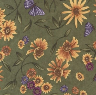 Fat Quarter Moda Sunflower Garden By Holly Taylor Floral Leaf 100% Cotton Fabric - Image 1 of 4
