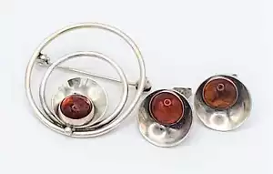 SET spilla e orecchini modernisti danesi NE dal calcedonio sterling anni 40/50 - Foto 1 di 10