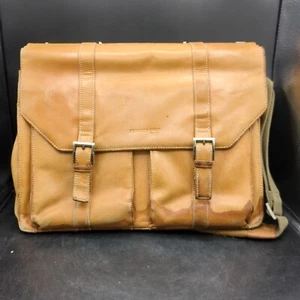 Kenneth Cole Reaction Full Grain Brown Leather Messenger Bag Briefcase laptop - Picture 1 of 10