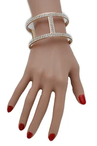 Women Fashion Gold Metal Cuff Bracelet Silver Bling Fancy Look Fashion Jewelry - Imagen 1 de 9