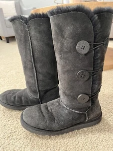 Ugg Womens Bailey Button Tall Black Boot 8 - Picture 1 of 12
