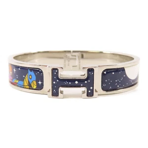 HERMES PHW Clic H Bracelet Metal Silver/Navy - Picture 1 of 13