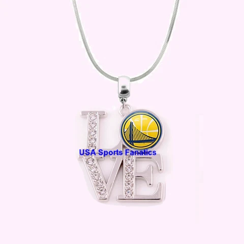 NBA - Golden State Warriors 925 Sterling Silver Team Love Necklace W/Rhinestones Cover