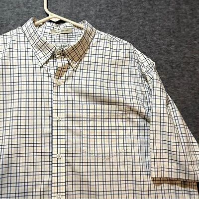 LL Bean Shirt mens XLT yellow blue plaid button up short sleeve cotton comfort - Image 1 of 4