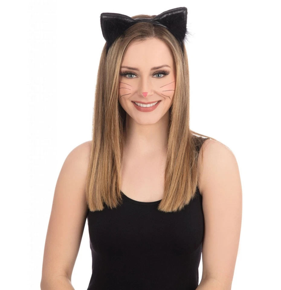 Adult / Child Black Cat Ears On Headband Fancy Dress Halloween Costume Accessory - Image 1 of 1
