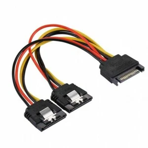 15Pin Male to 2 x 15Pin Female SATA Power Supply Extension Cable Y Splitter 20cm - Afbeelding 1 van 8