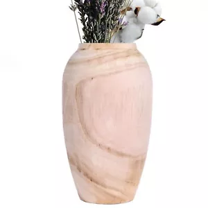 10.6" Tall Brown Wooden Rustic Vases for Home Decor Wide Mouth Wood Floor Vas... - Picture 1 of 7