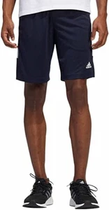 NWT Adidas Men's 3 Stripe Shorts with Zipper Pockets Size M Blue $50 JK123 - Picture 1 of 4