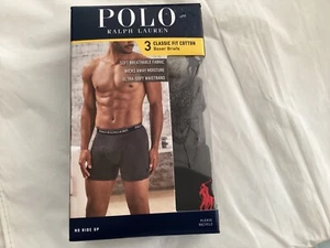 POLO RALPH LAUREN Large Pack of 3 Classic Fit Cotton Boxer Briefs BLK/LGRY/DGRY - Picture 1 of 6